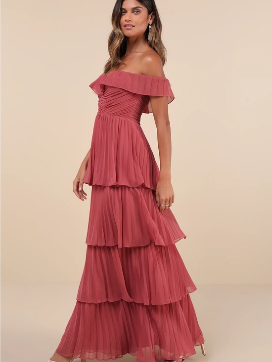 Lulus Dresses & Skirts - Lulu's Dusty Rose One-Shoulder Tiered Maxi Dress Size XL